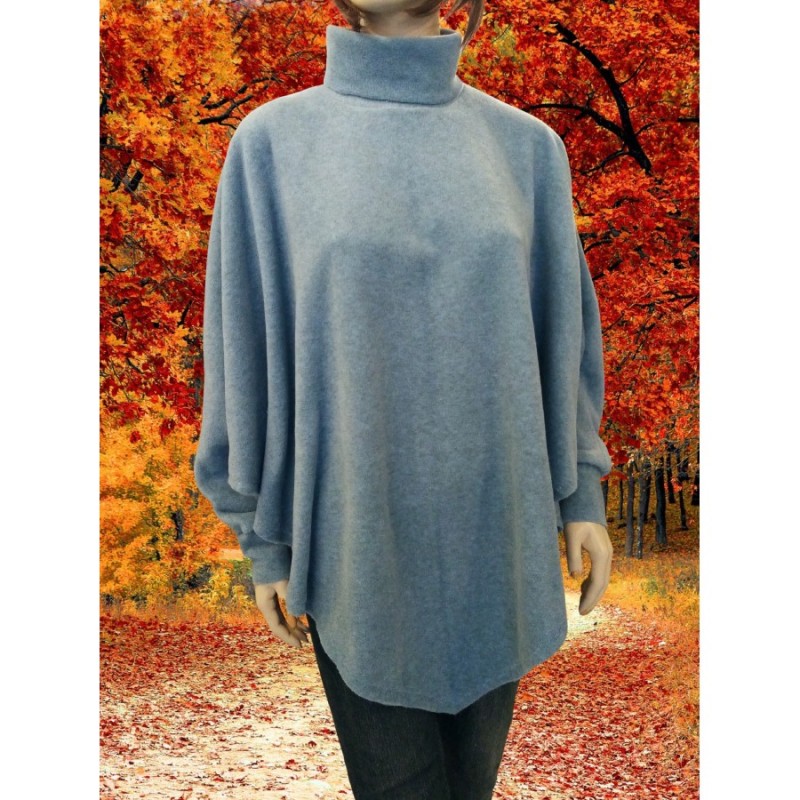 PONCHO PULL COL EN LAINE POLAIRE 100 % FABRIQUEE EN FRANCE